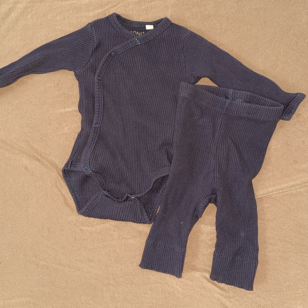 Newborn Fixoni Navy Ribbed Set